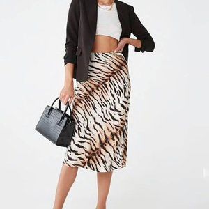 animal print satin midi skirt